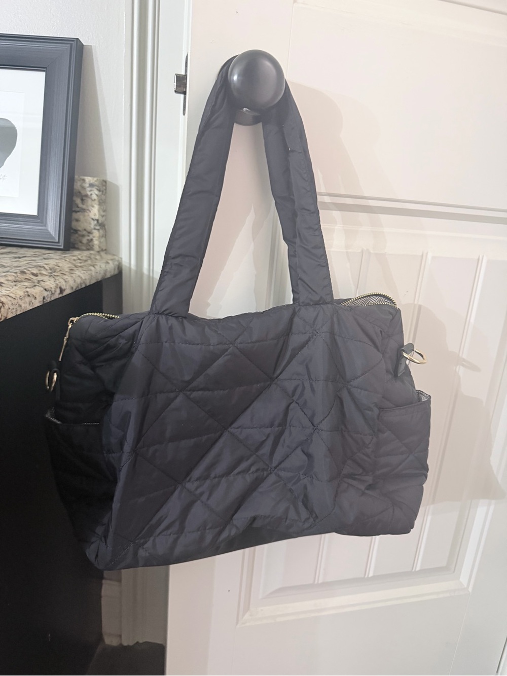 Billie Quilted Black Puffer Tote Bag